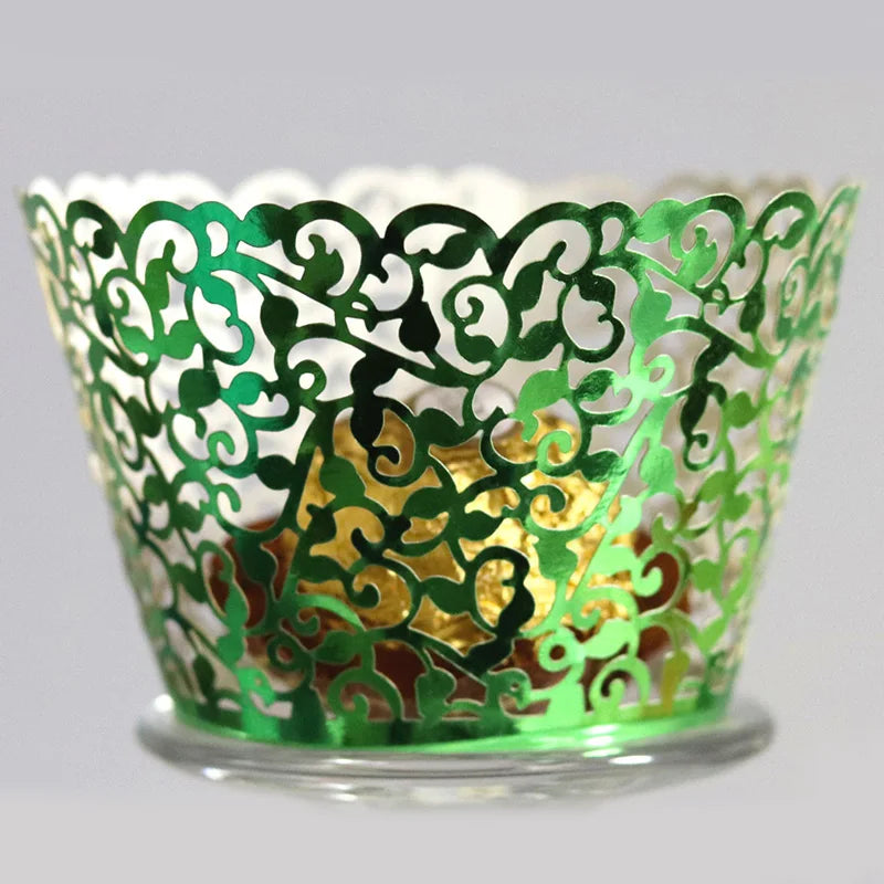 50pcs Lace Cupcake Wrapper Hollow Muffin Cupcake Paper Cups For Baby Shower Wedding Birthday Party Baking Fondant Dessert Decor