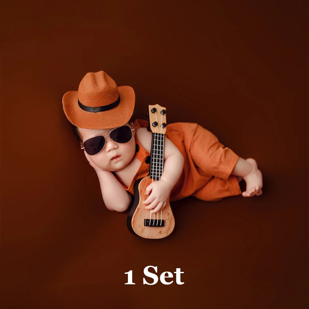 Infants Photography Props Clothes Overalls Cowboy Hats Baby Boy Photoshoot Outfit Sunglasses Guitar Studio Babies Shooting Props