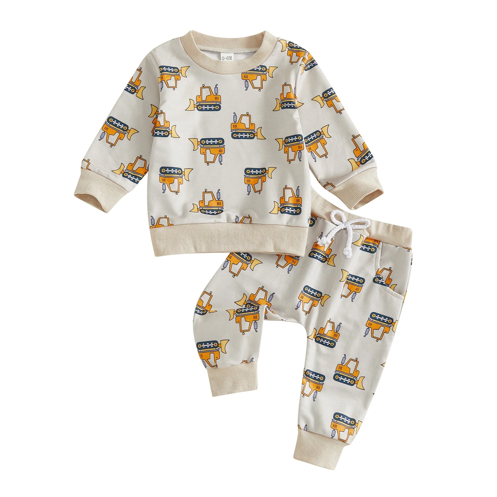 Boys Fall 2-Piece Outfit Long Sleeve Dinosaur Print Tee and Jogger Pants Set with Elastic Waistband