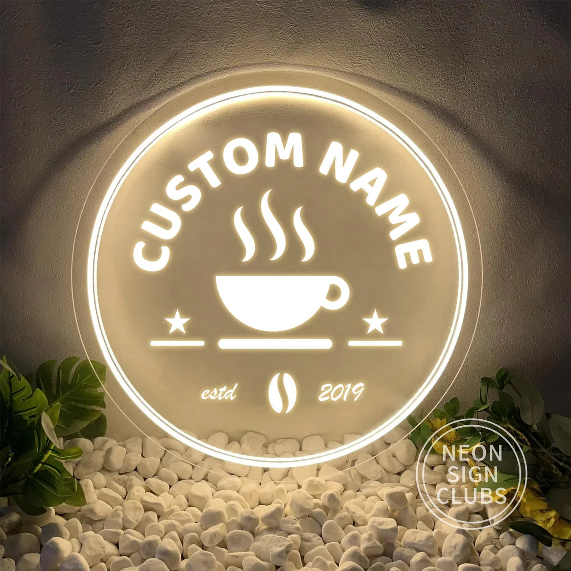 1PC Customizable Coffee Themed Neon Sign Round Acrylic USB Powered Wall Hanging Light For Coffee Shop Personalized Night Lamp