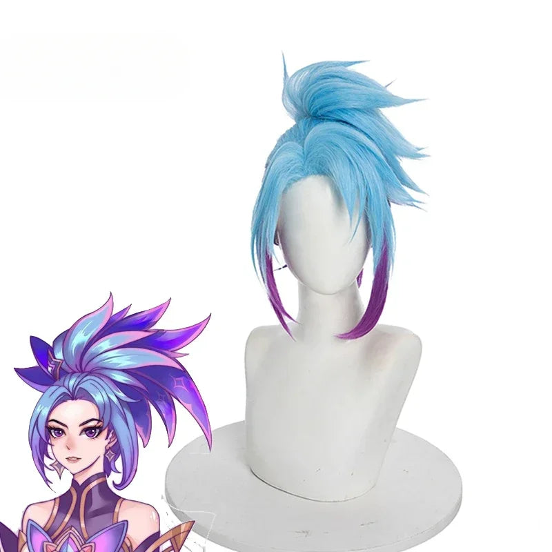 CosplayFasCostume L-email wig Synthetic Hair  Akali Cosplay Wig  Star Guardian Women Mixed color horsetail Heat Resistant Wigs
