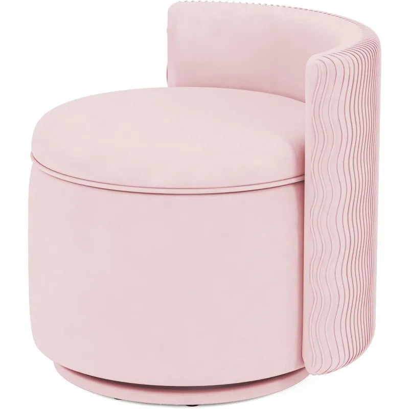 360° Swivel Accent Chair with Storage, Vanity Stool with Back,Velvet Storage Ottoman,Upholstered Round Barrel Vanity Chair(Pink)