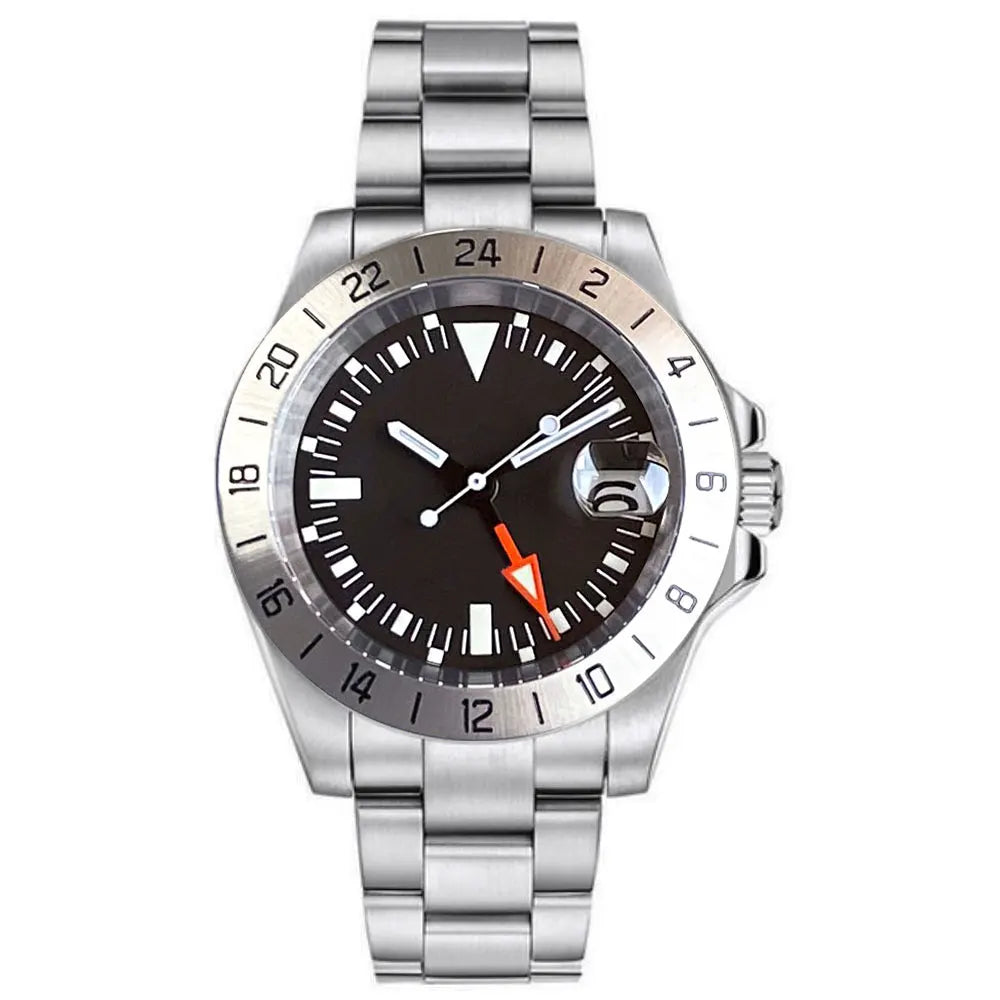 Customized Logo NH34A Movement Sapphire Glass Black Dial Luminous Mechanical GMT Watch Men Bracelet Business Dress Clock 10ATM