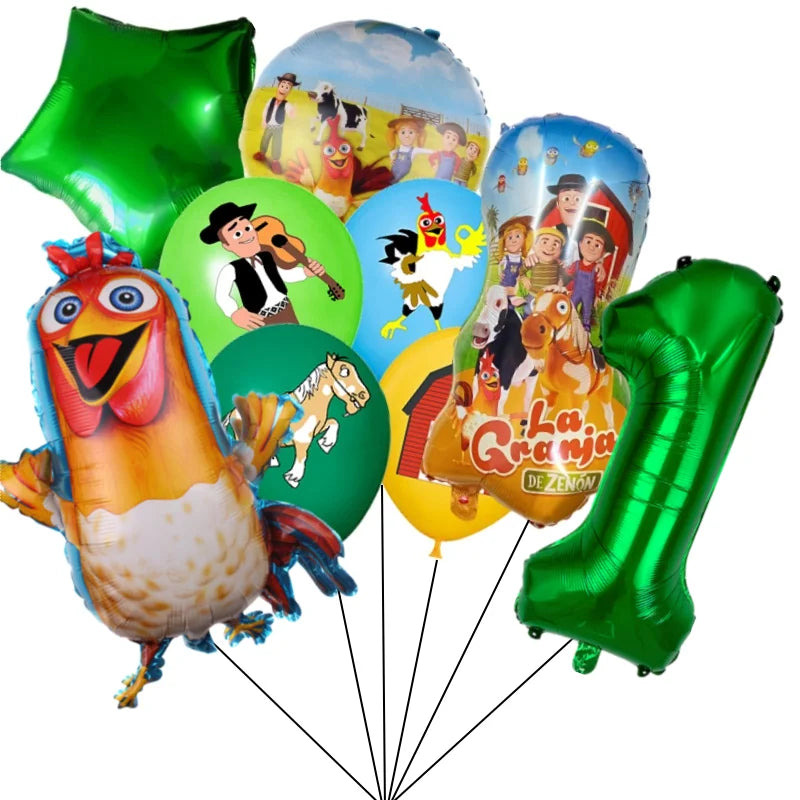 Chicken Dairy Farm Chick Tractor Ballons Happy Birthday Kids Party Animal Pet Dream Rangeland La Granja Zenon Party Decoration