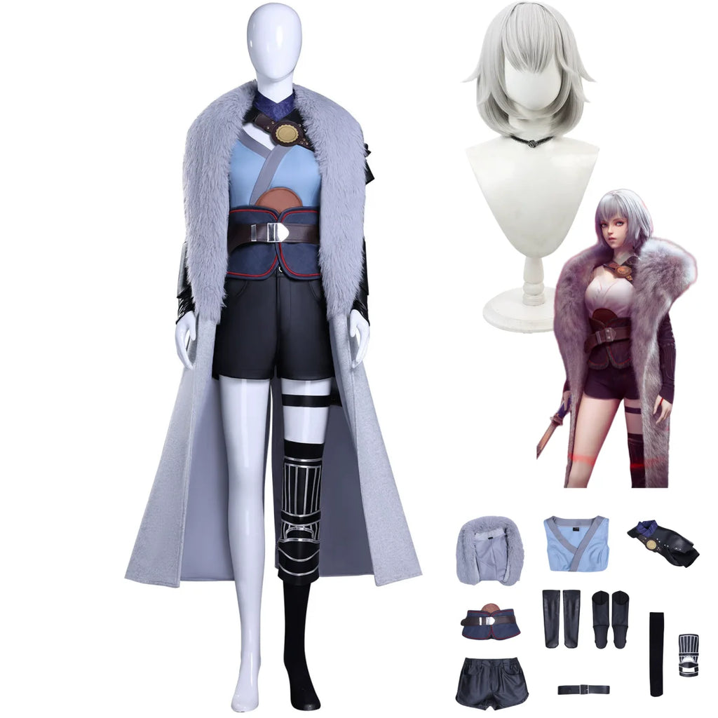 Game Incarnation Bai Yuekui Cosplay Costume Ling Cage 2 Fur Collar Cloak Coat Shorts Uniform Wig Woman Carnival Christmas Suit