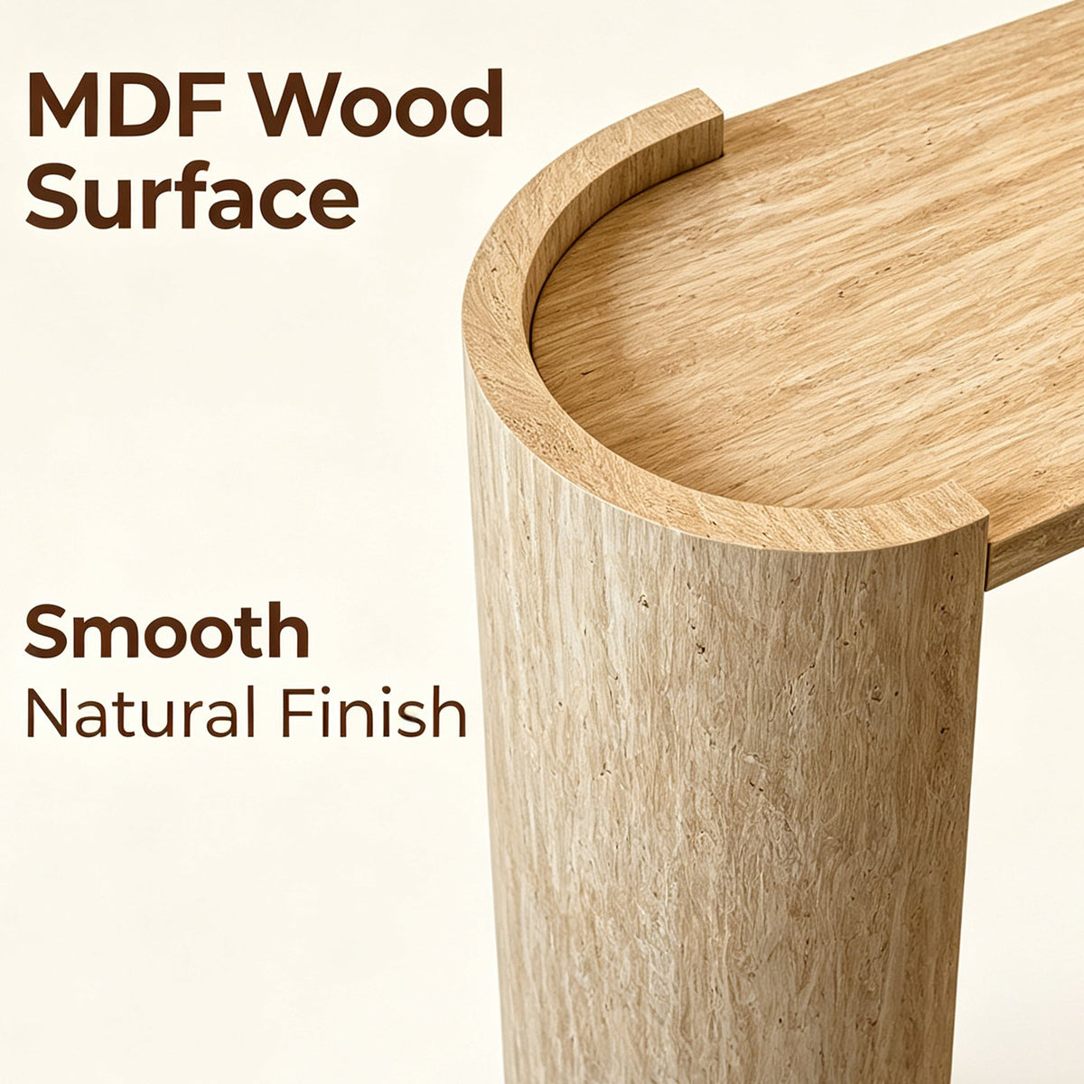 Curved Console Table with U-Shaped Legs and a Natural Wood-Grain