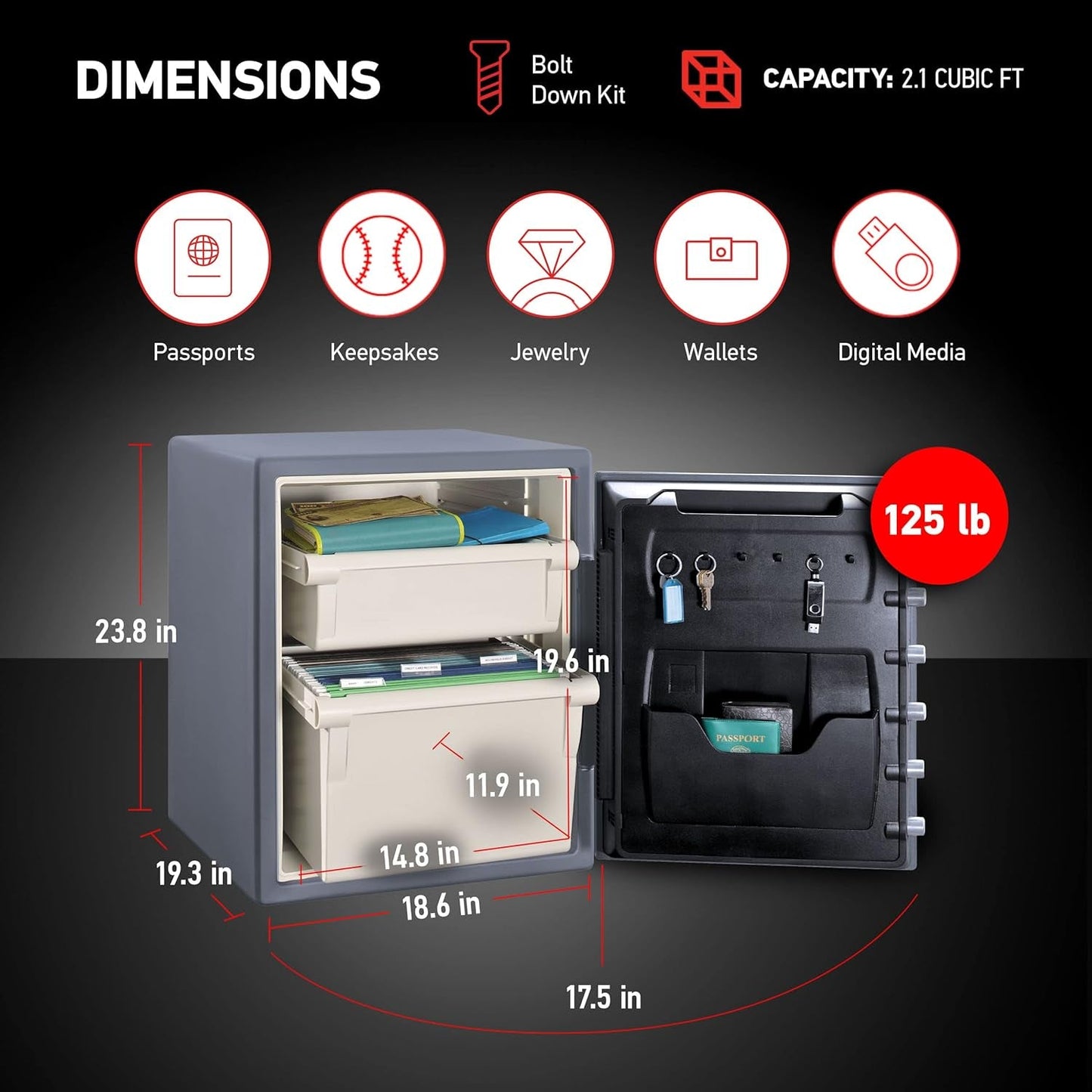 Gray Steel Safe With Digital Keypad Lock For Home Use