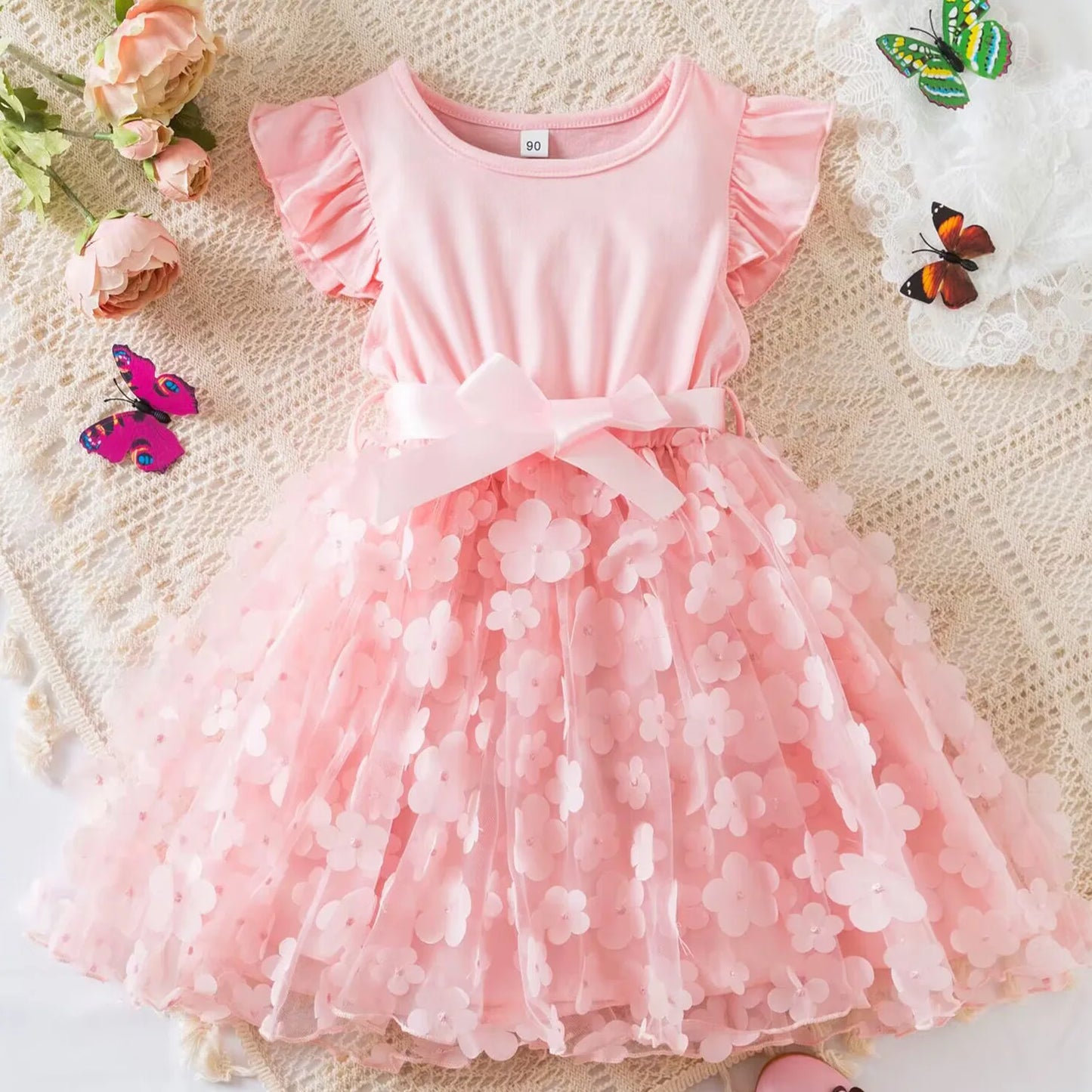 Summer Dress for Kid's Casual Clothes 3D Butterfly Cute Baby Girls Princess Dress Party Dresses 2-6 Yrs