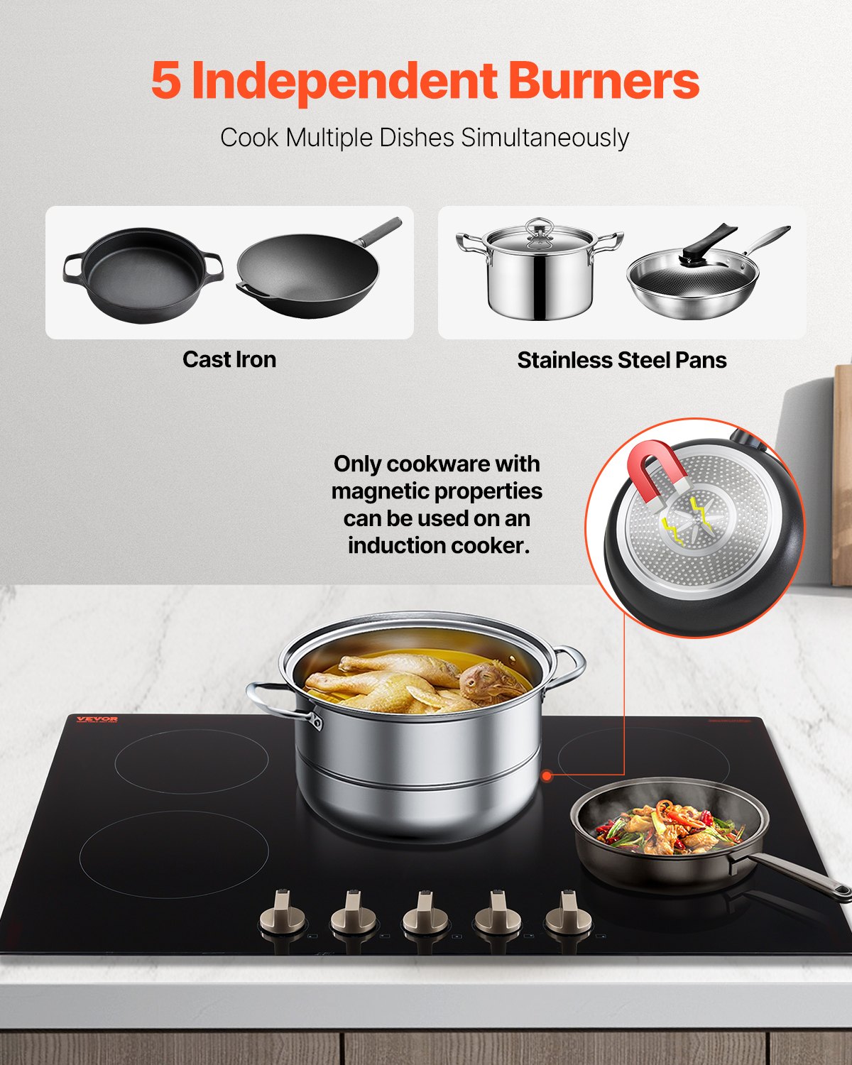 9200W 5 Burner Induction Cooktop Electric Countertop Burner Knob