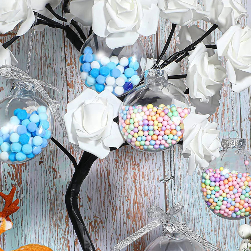 12pcs DIY 60mm Transparent Clear Bauble Fillable Balls Christmas Tree Balls Christmas Tree Hanging Decor Xmas Party