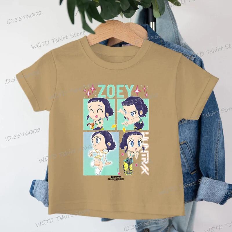 KPop Demon Hunters Zoey Printed T-shirt Kids New Cartoon Soft Cotton Baby Girls T Shirt Tops K-Pop Cotton Toddler Girl Clothes