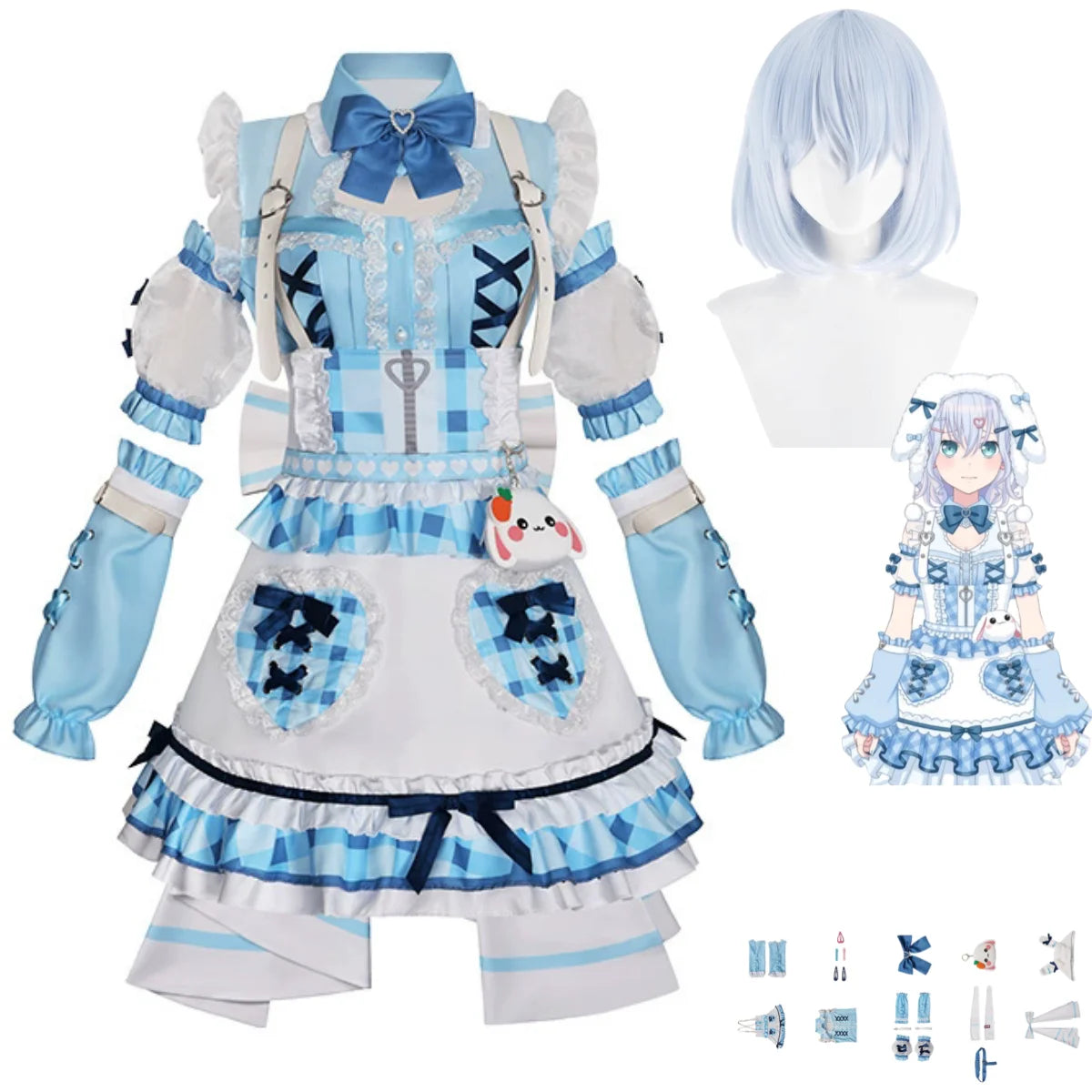 Anime BanG Dream Kurata Mashiro Cosplay Costume Blue and White Lolita Skirt Princess Dress Wig Woman Sexy Birthday Party Suit