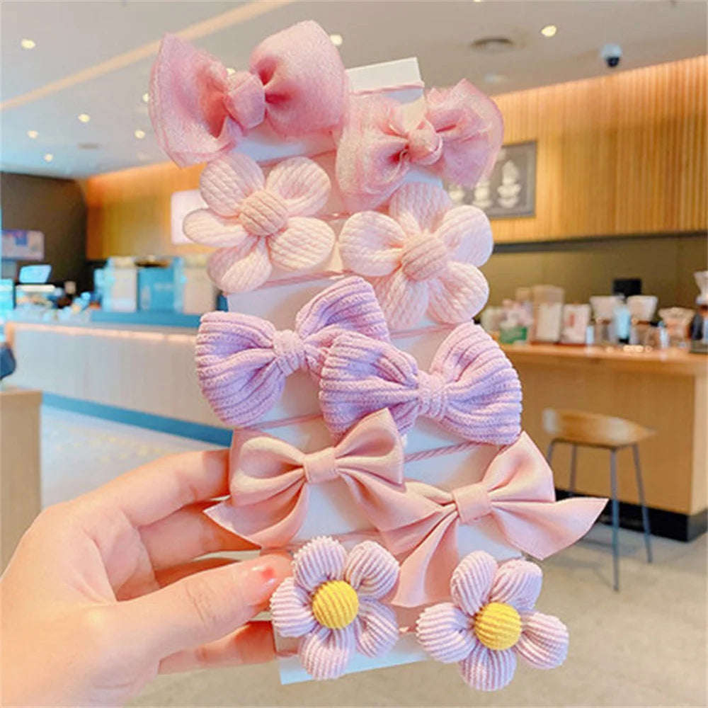 10Pcs/Set Chiffon Flower Hair Tie Girls Ponytail Elastic Hair Bands Kids Hair Accessories Children Hair Ties Baby Headwear