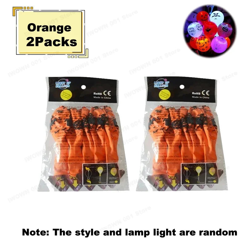 12 Inch Halloween Pumpkin Latex Balloons With Light LED Glow In The Dark Pumpkin Ghost Balloons Halloween Party Decorations