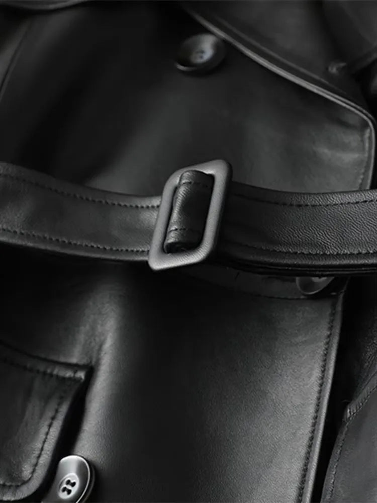 Mauroicardi Spring Autumn Black Pu Leather Blazer Jacket Women Three-dimensional Pockets  Double Breasted Luxury Clothes 2025