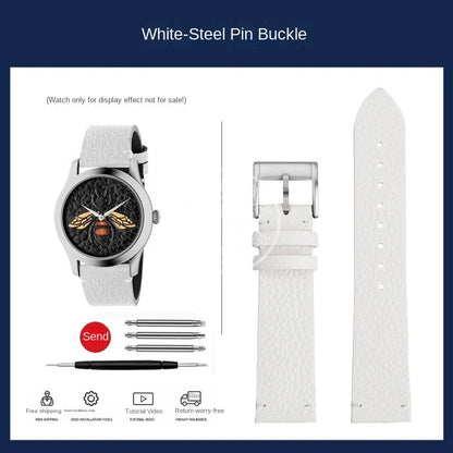 watch band For GUCCI YA1264065 Little Bee Embroidered Gucci Men's and Women's Green Genuine Lea/ther Watch Strap 20mm Bracelet
