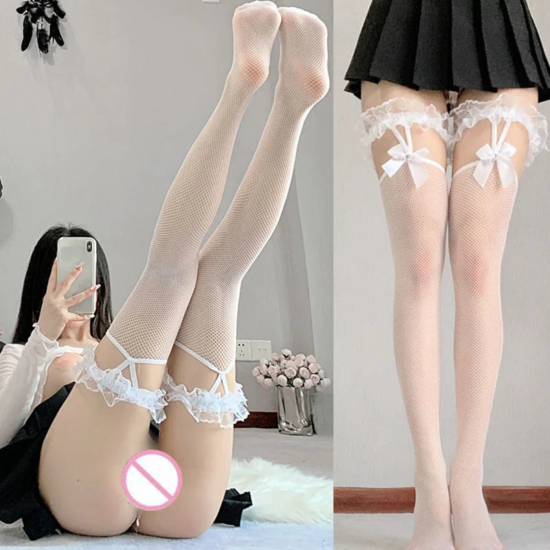 Anime Meow Cute Lace Stockings Women Sexy Lingerie Fancy Thigh-Highs Hosiery Ladies Erotic Over-the-Knee Stockings Lolita Socks