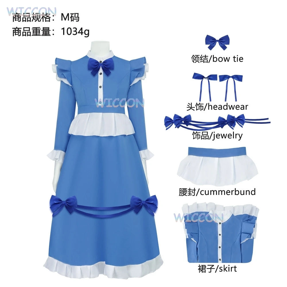 [YiNuo]The Poppy Cosplay Costume Dress Game Poppy Cos Playtime Red Hair Girl Women Girls Blue Maid Dress Lolita Halloween Party