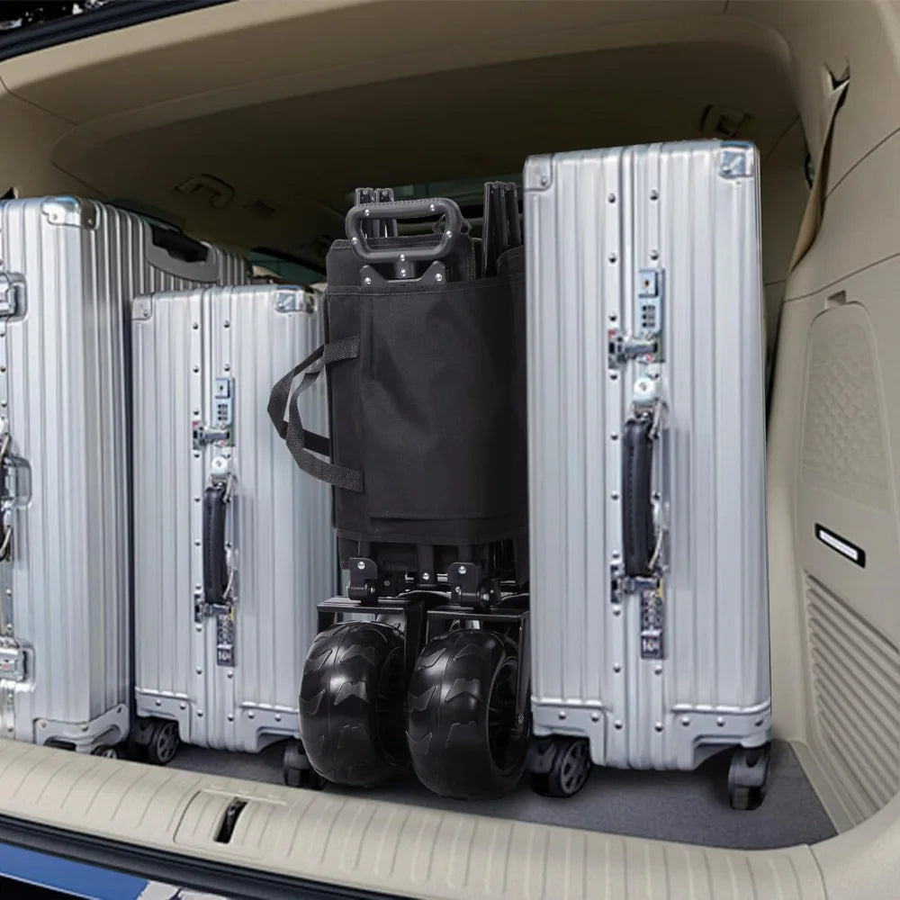 Beach Wagon with Big Wheels for Sand, 9" All Terrain Tires Collapsible Wagon, 450LBS Heavy Duty Beach Cart with Balloon Style W