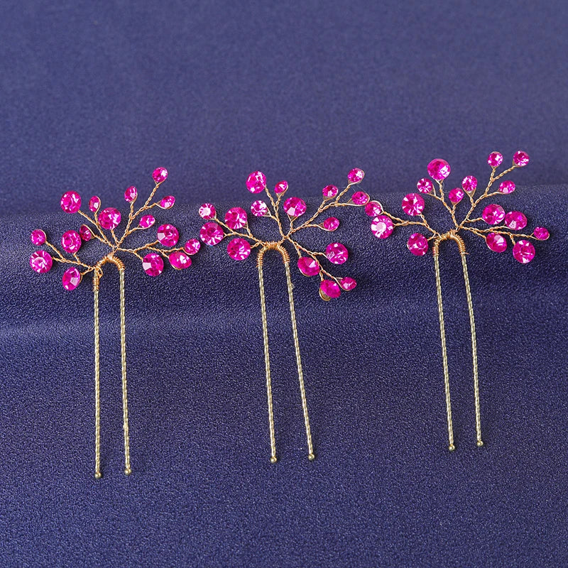 Red Trendy Crystal Hair Pin For Women Party Rhinestone Pearl Hair Clip Pin Bridal Wedding Hair Accessories Jewelry Hairpin Gift