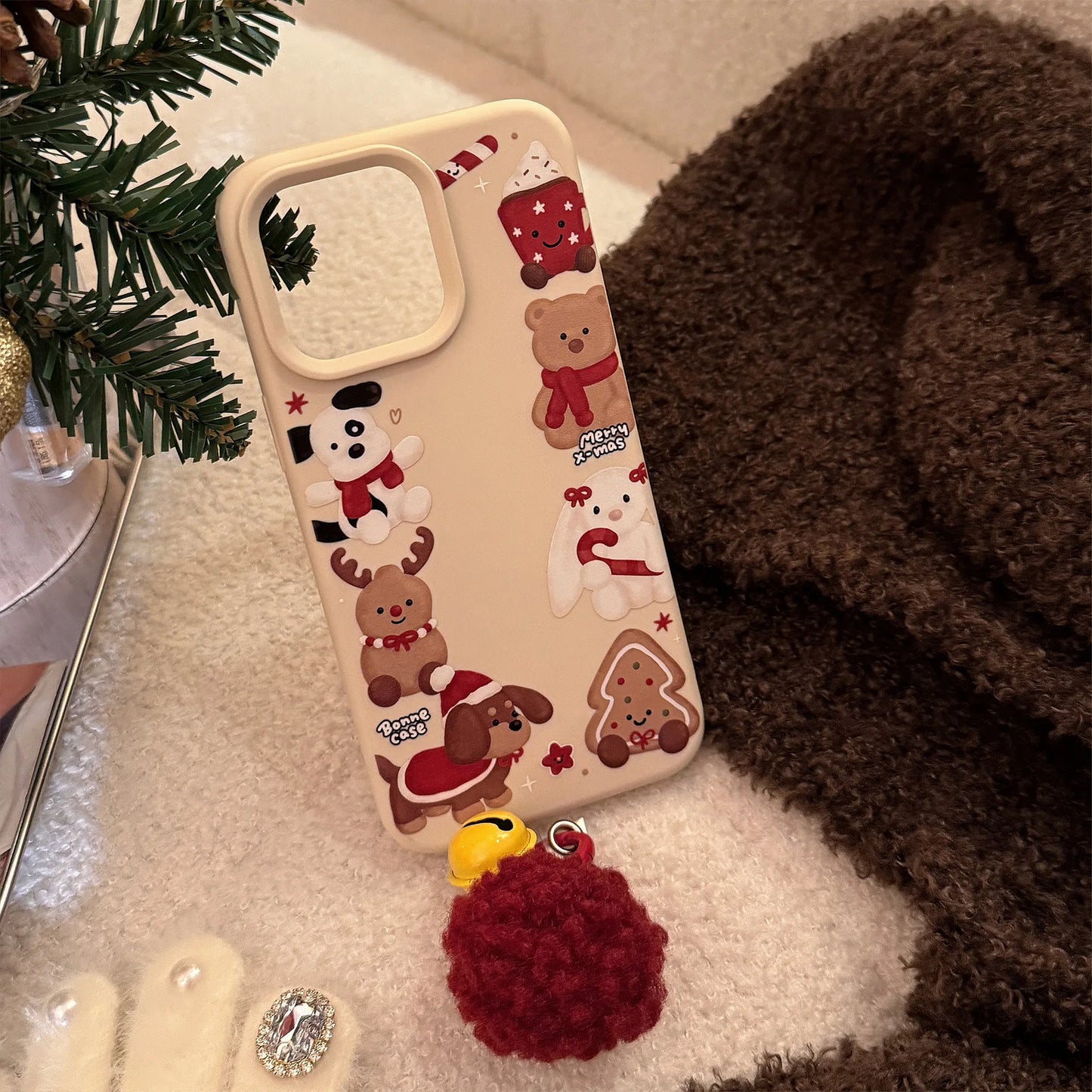 ins Cute Cartoon Doll Christmas Quicksand Shake Bracket Phone Case For iPhone 16 14 13 12 15 Pro Max Pendant Shockproof Cover