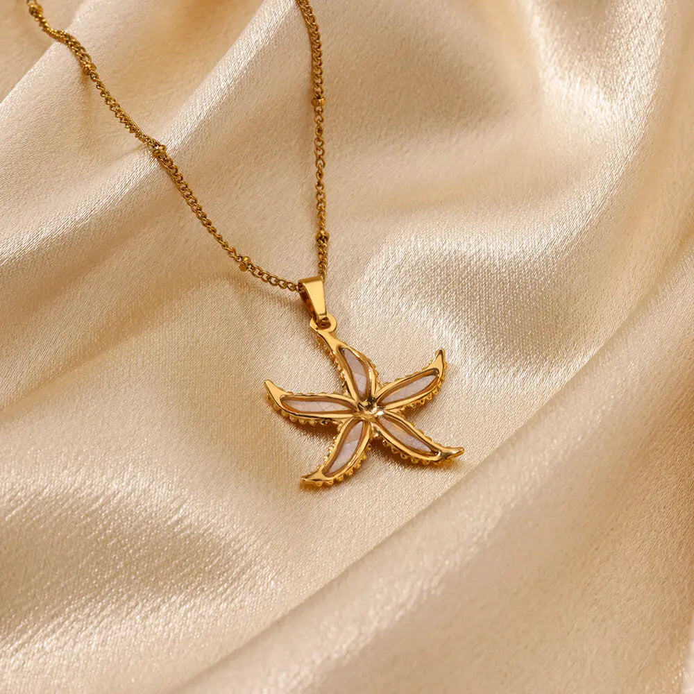 Colorful Starfish Necklaces For Women Gold Color Stainless Steel Starfish Pendant Necklace Wedding Christmas Jewelry Gift