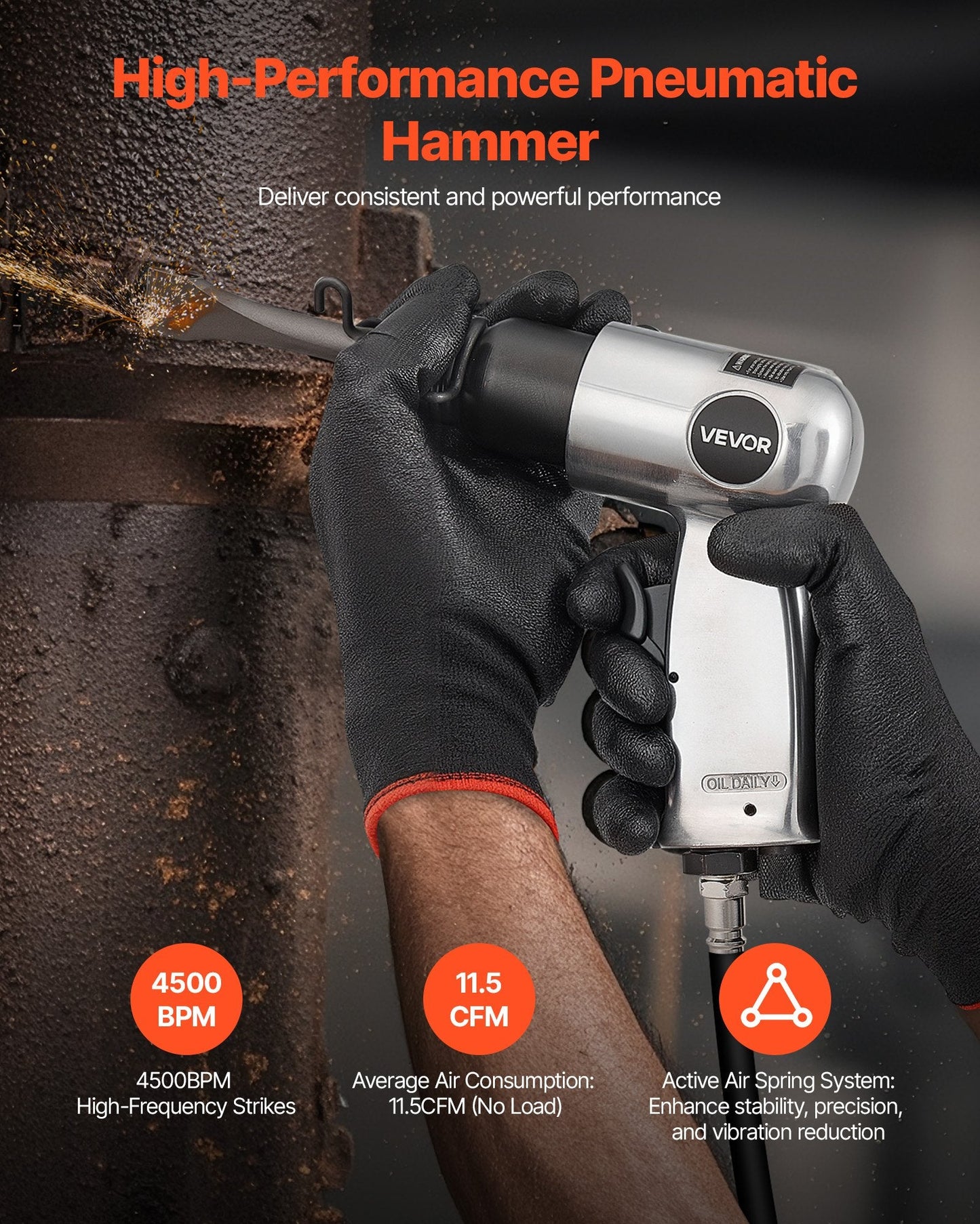 Air Hammer, 4500BPM Pneumatic Hammer With Rust Removal Air Needle