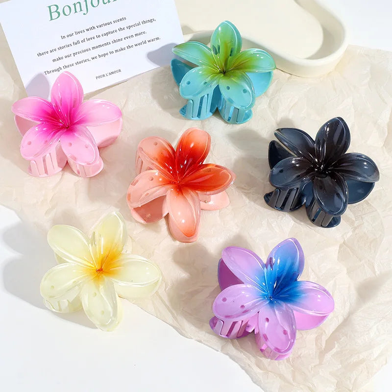 Women Fashion Summer Beach Flower Claw Clip Long Hair Shark Clip Girls Barrettes Ponytail Holder Gradient Color Hair Accessories