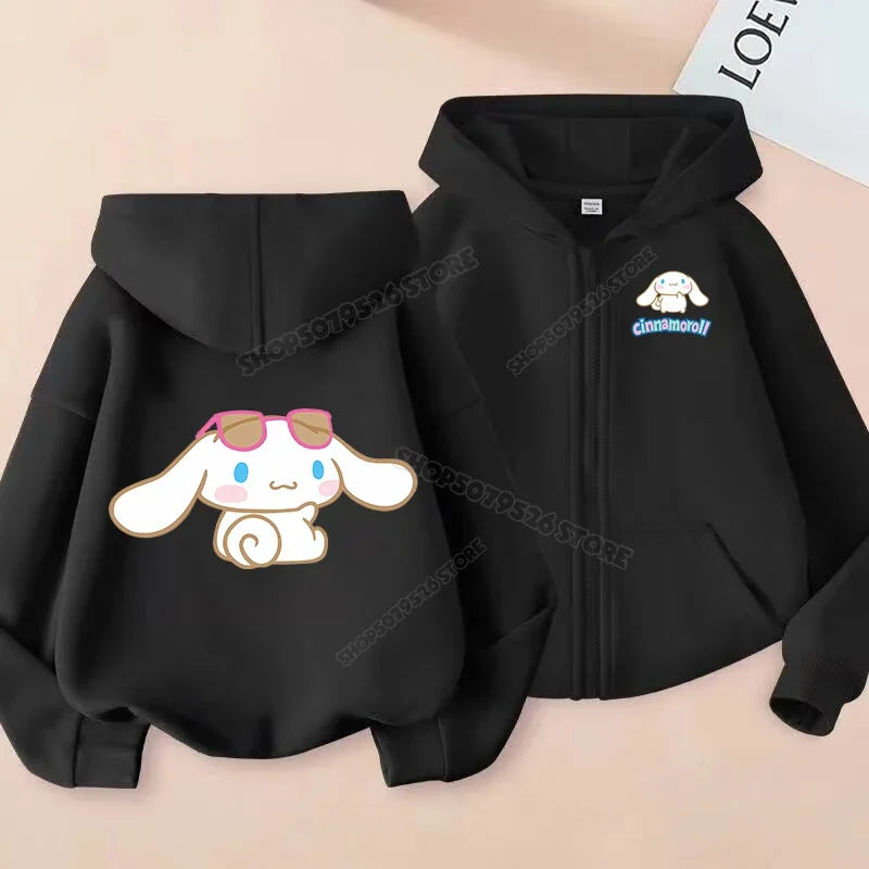 Cute Cinnamoroll Zip Up Sweatshirts Hoodie Children Cartoon Dog Clothes Kid Girl Boy Sweatshirt Streetwear Hoody Baby Casual Top