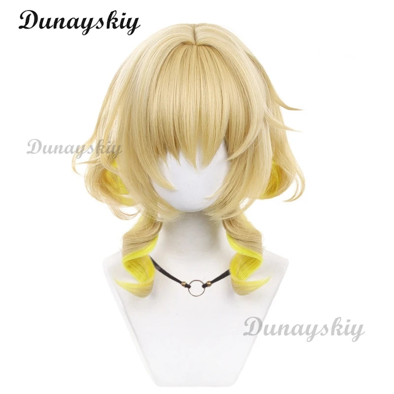 Game Honkai: Star Rail Aglaea Cosplay Wig Girl Yellow Gradient Curly Hair Heat Resistant Synthetic Wigs Halloween Customized
