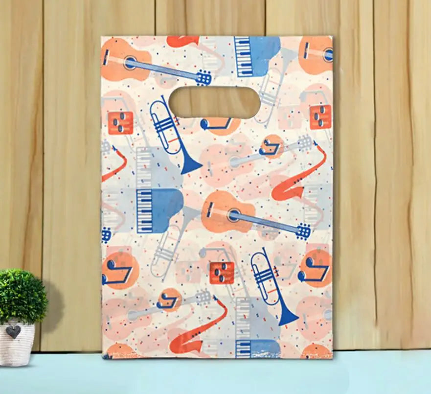 50pcs Multi Style Plastic Handle Bag 15*20cm Small Jewelry Packing Bag Party Favor Bags For Candy Cookie Gift Packaging Bag