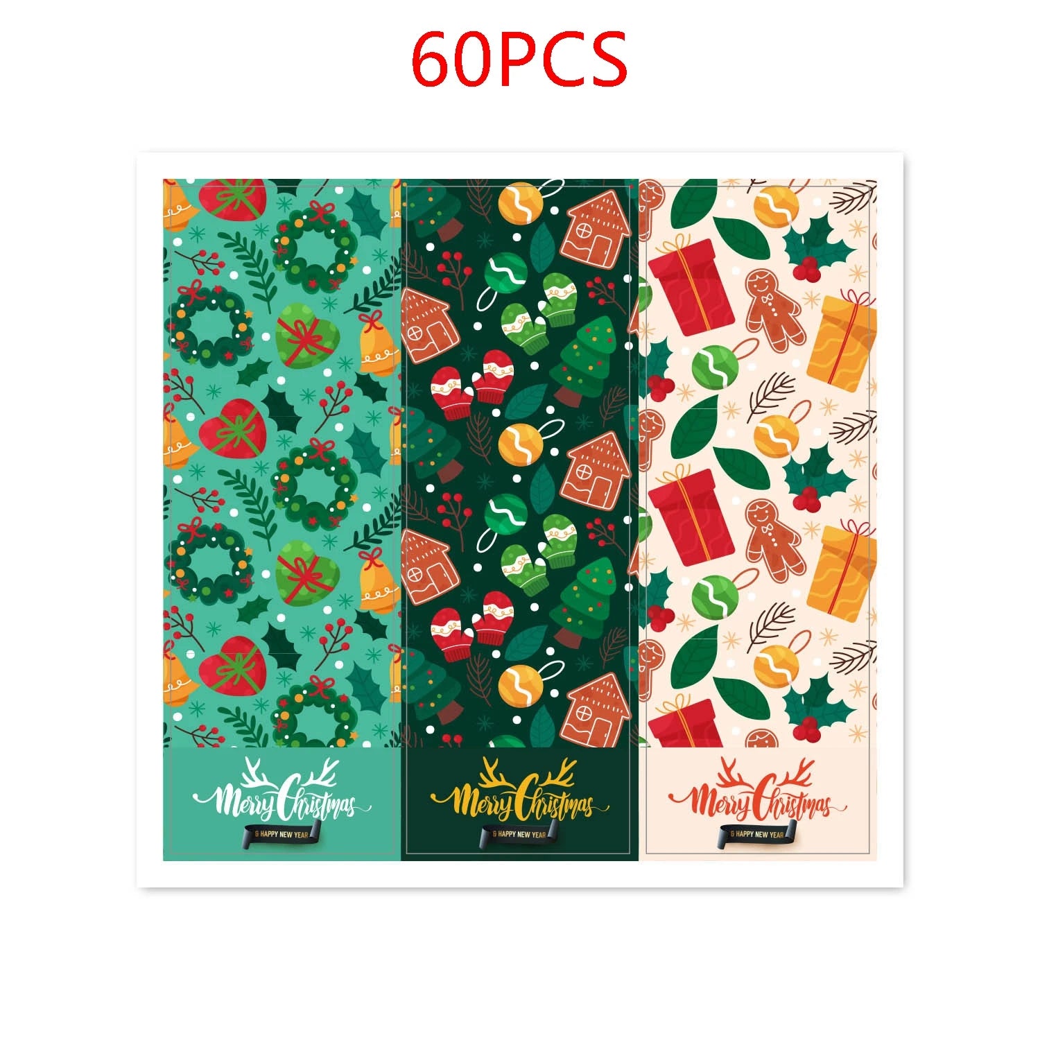 30-60Pcs Merry Christmas Stickers 6 Style Animals Snowman Trees Decorative Stickers Wrapping Gift Box Label Christmas Tags