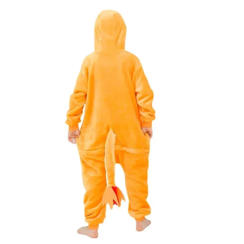 TAKARA TOMY Charmander Dragon Kigurumi Kids Flannel Zipper Cosplay Costume Halloween Children Dragon Christmas Gift Sleepwear