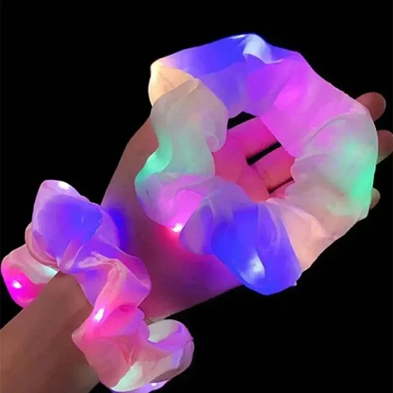 LED Luminous Scrunchies Hairband Glowing Elastic Hair Tie Rope for Women Girls Glow in the Dark Party Hair Accessory