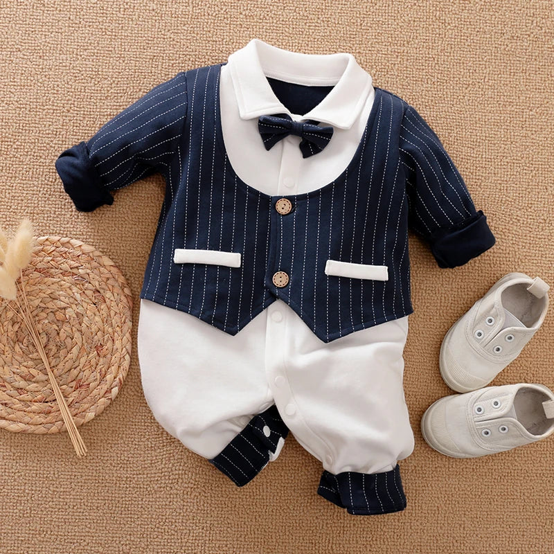Newborn Clothes Spring And Autumn 0-18m Gentleman Style Handsome Formal Dress Party Cotton Comfortable Long Sleeved BabyJumpsuit