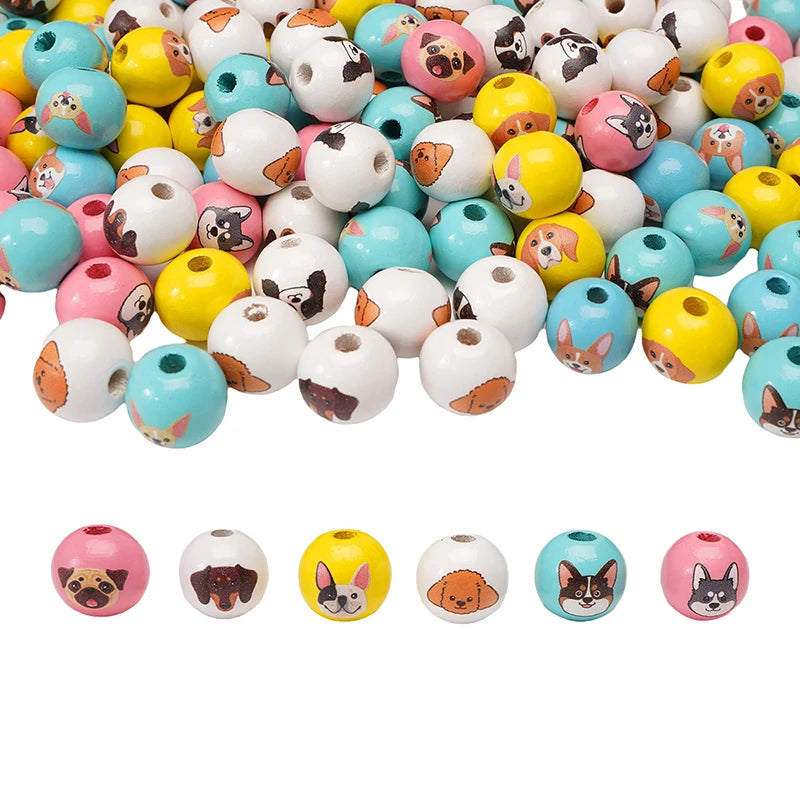 10Pcs 16/20mm Wooden Dog Paw/Christmas Pattern Round Beads Loose Spacer Beads To Make Bracelet Charms Jewelry Making Accessories