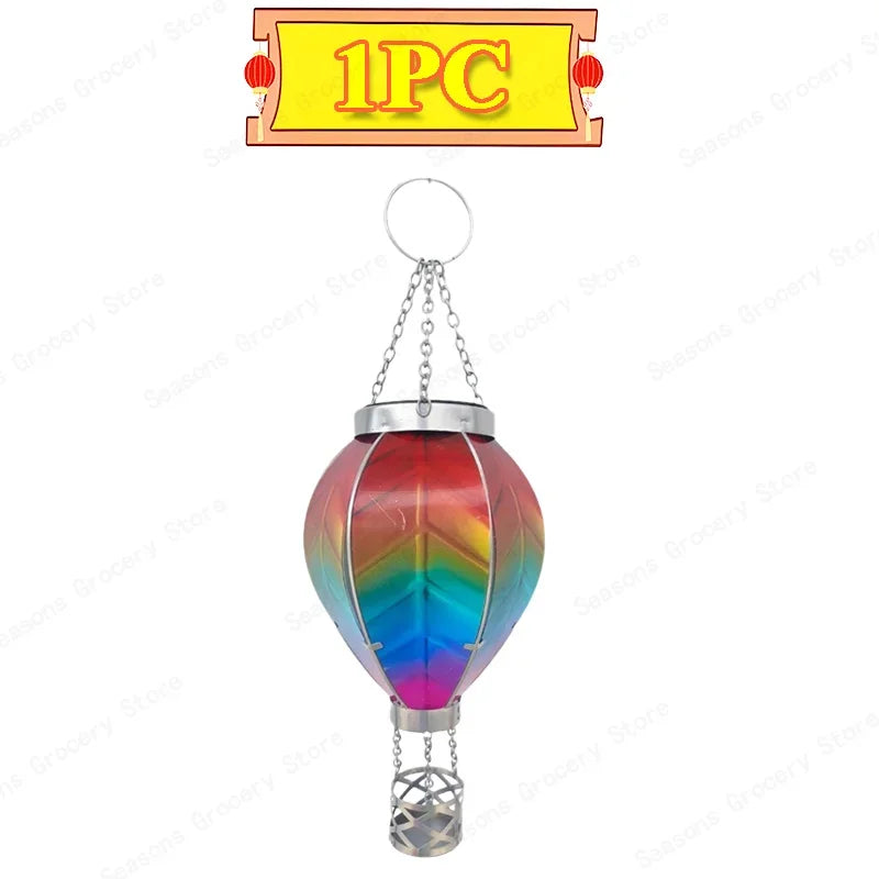 Hot Air Balloon Shape Lantern Flickering Flame Hanging Paper Lamp Outdoor Solar Garden Light IP65 Waterproof Holiday Party Decor
