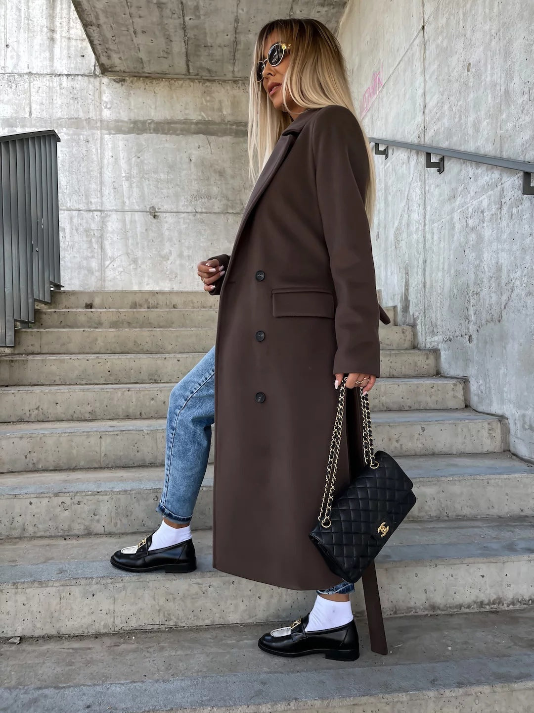 Double-breasted Lapel Split Jacket With Belt Winter Fashion Casual
