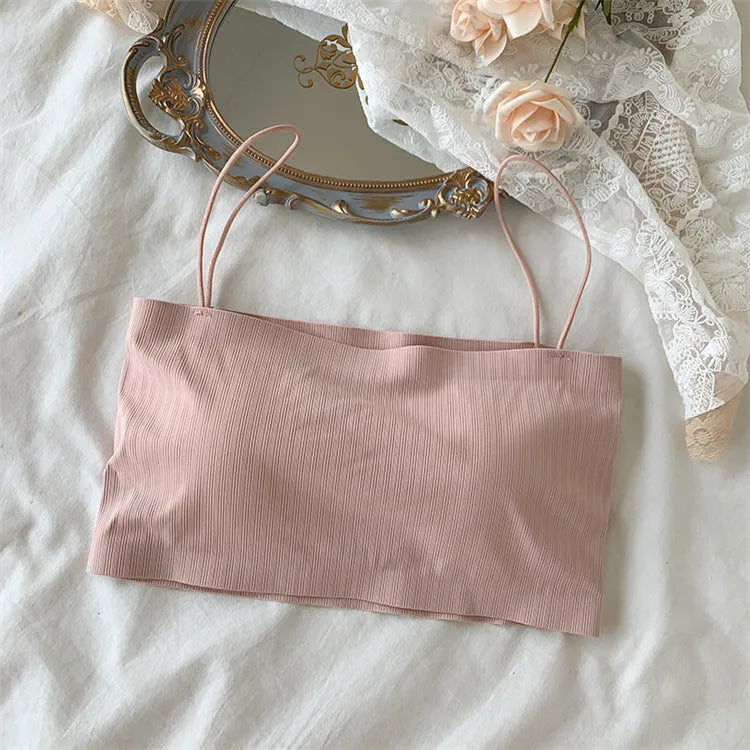 Tube Top Bras For Women Strapless Sexy Seamless Underwear Summer Crop Tops Sexy Lingerie Ice Silk Bandeau Bra Removable Pads