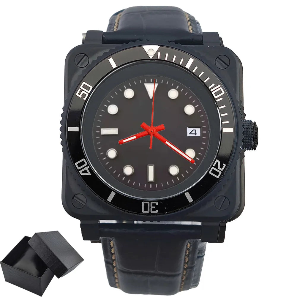 Fashionable square men's watch NH35  Luxury sports automatic movement Sapphire glass water-resistant 10ATM cowhide strap watches