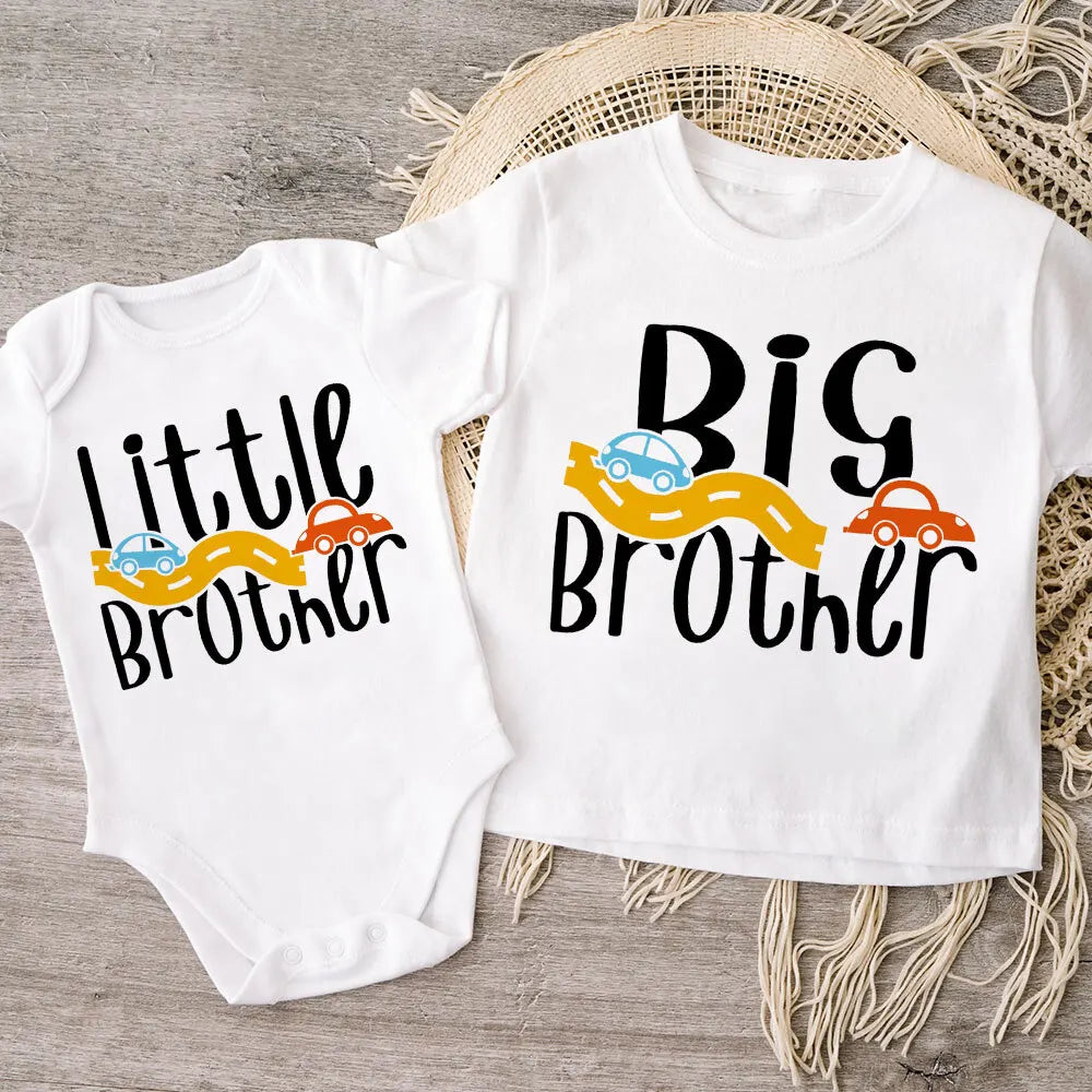 Big Brother Little Brother Family Matching Kids Clothes Short Sleeve T Shirt Baby Bodysuits Sibling T-Shirt and Newborn Playsuit