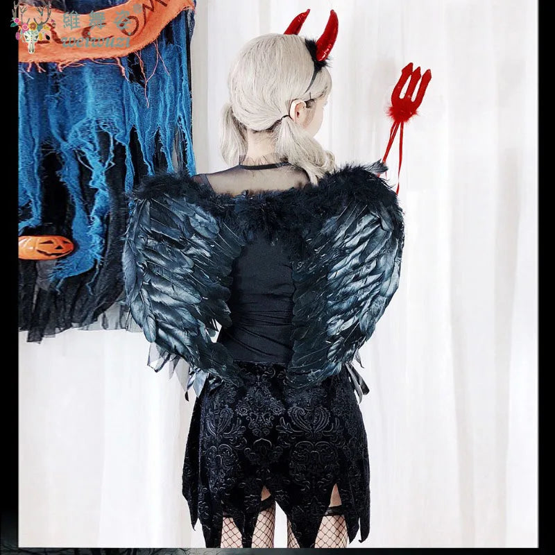 Halloween Costume Adult Women Dark Evil Angel Devil Cosplay Costume Vampire Ghost Bride Queen Witch Clothe Fancy Stage Clothing