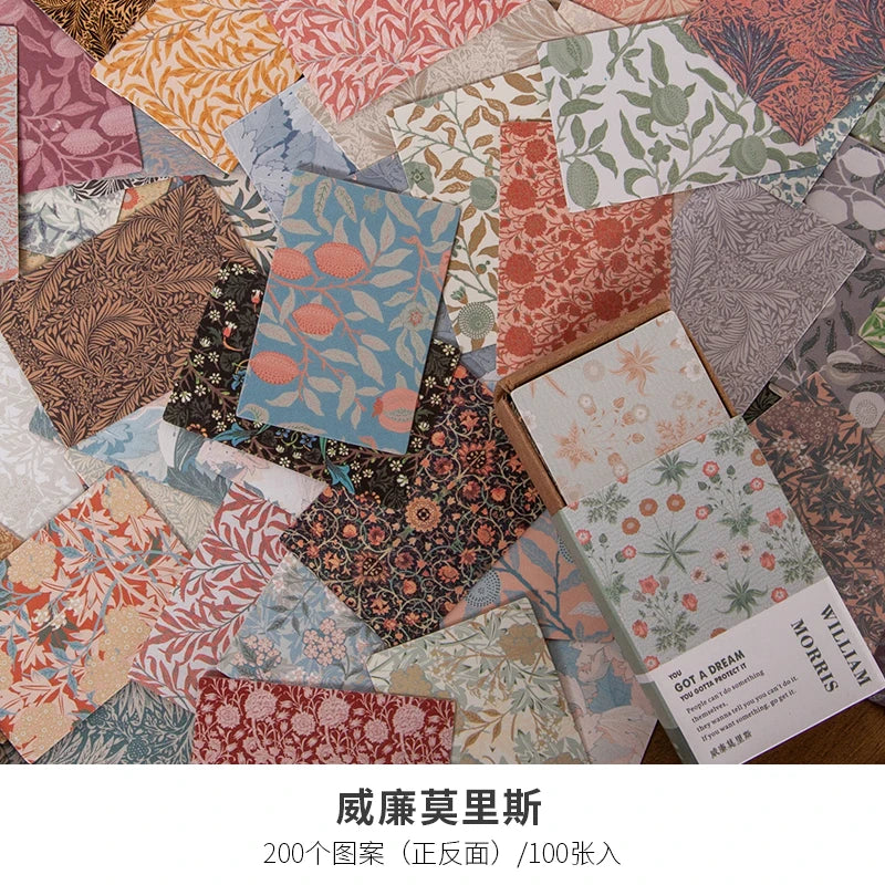 100pcs Vintage Plant Butterfly Material Paper Double-sided Printing Retro Memo Pads Notes Card Scrapbooking Diary Journals DIY