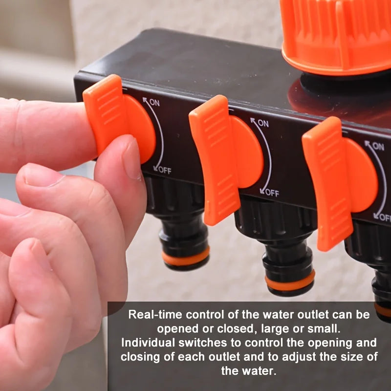 1pc 4-Way Hose Splitter with 4 Switches | Lightweight Plastic for Outdoor Watering, Lawn & Garden