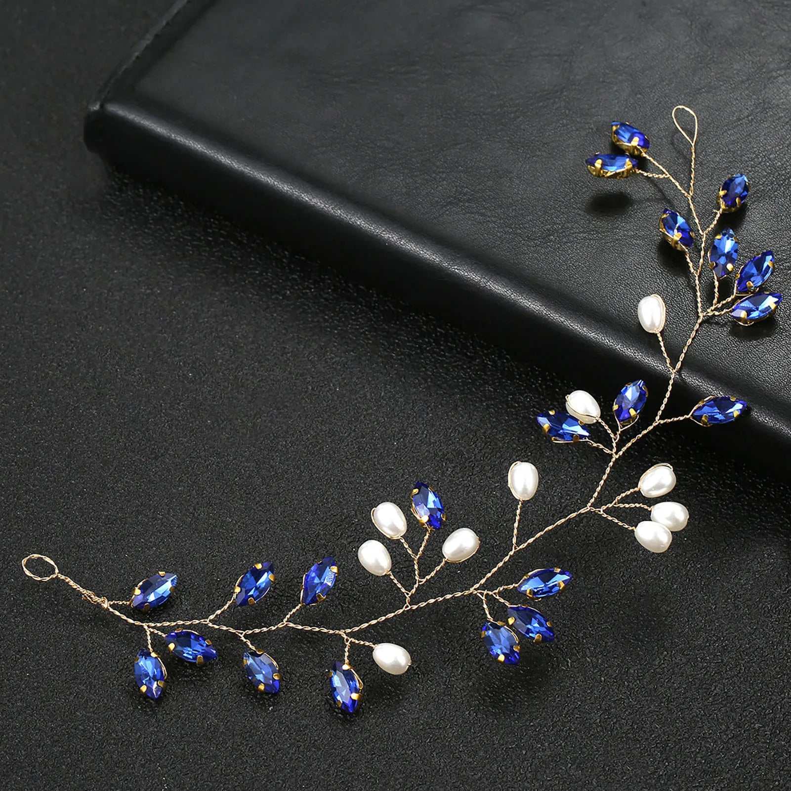 Blue Color Crystal Hair Pins Wedding Jewelry Accessories Head Decoration Bride Headdress Women Tiara Hair Bands Hair Vine