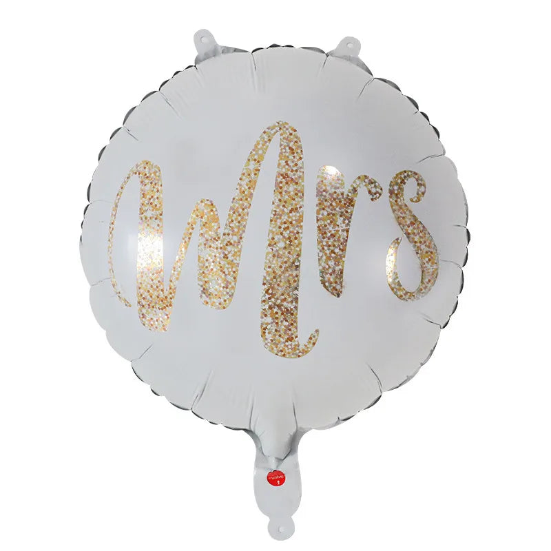 10Pcs 18inch Round White Gold Glitter Print Mr&Mrs LOVE foil Balloon bride to be marriage Wedding Decor Valentine's Day Supplies