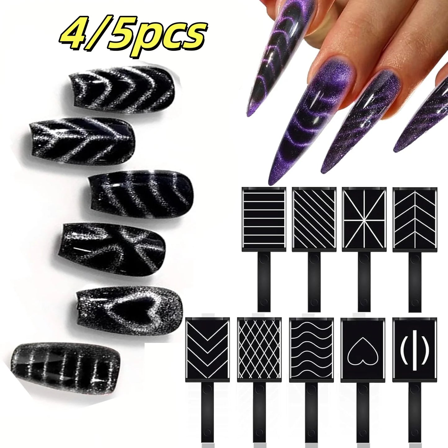 4/5Pcs Mixed Cat Eye Nail Magnetic Rod Powerful Lines Heart-Shaped Magnet UV Gel Polish Stick Nail Art Design DIY Manicure Tools
