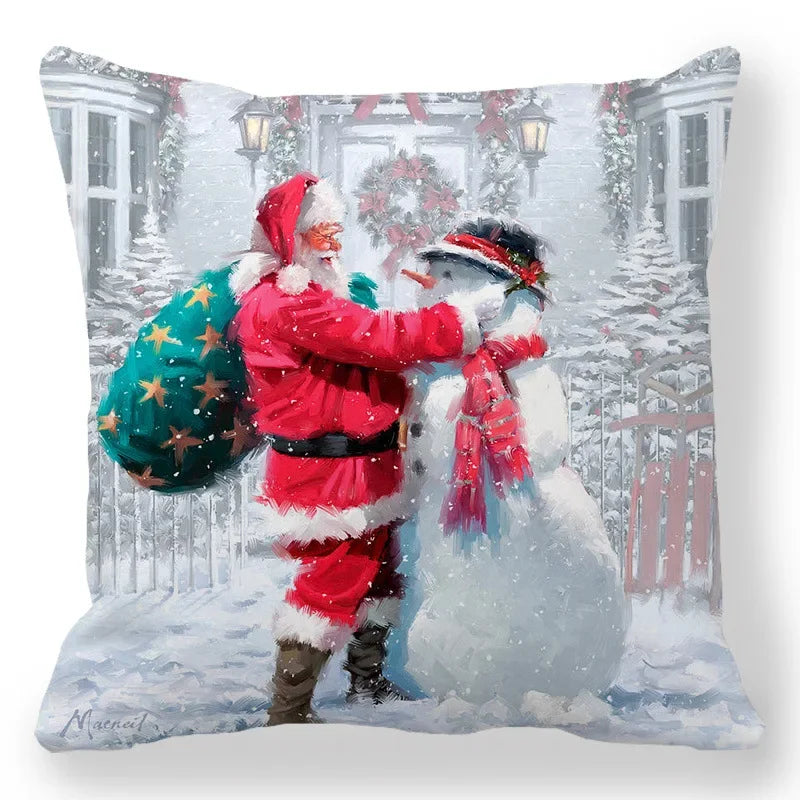 Christmas Decoration Pillowcase Santa Claus Snowman Deer Cushion Cover Home Sofa Chair