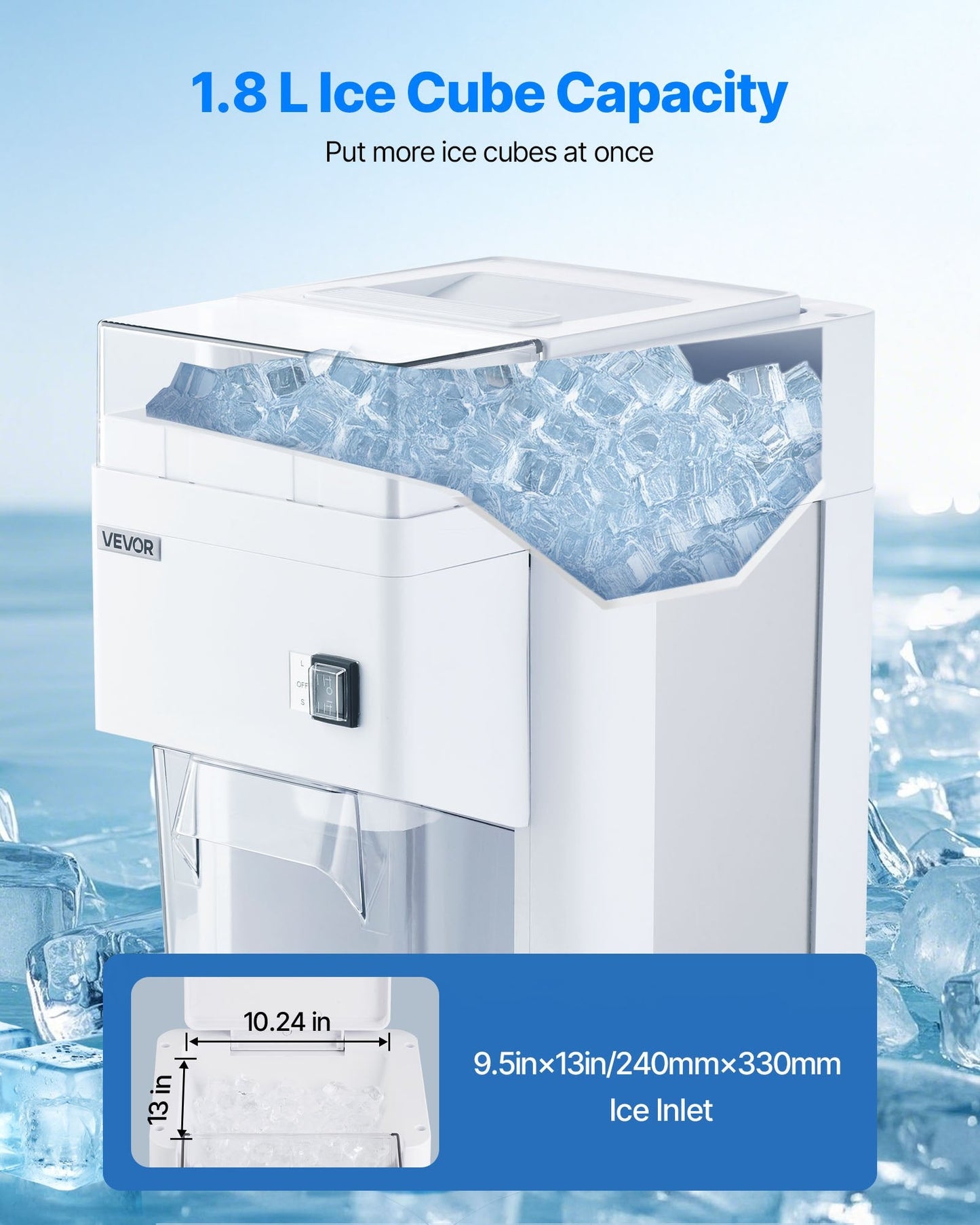Commercial Ice Shaver Machine, 1.91QT /1.8L Large Electric Ice Cube