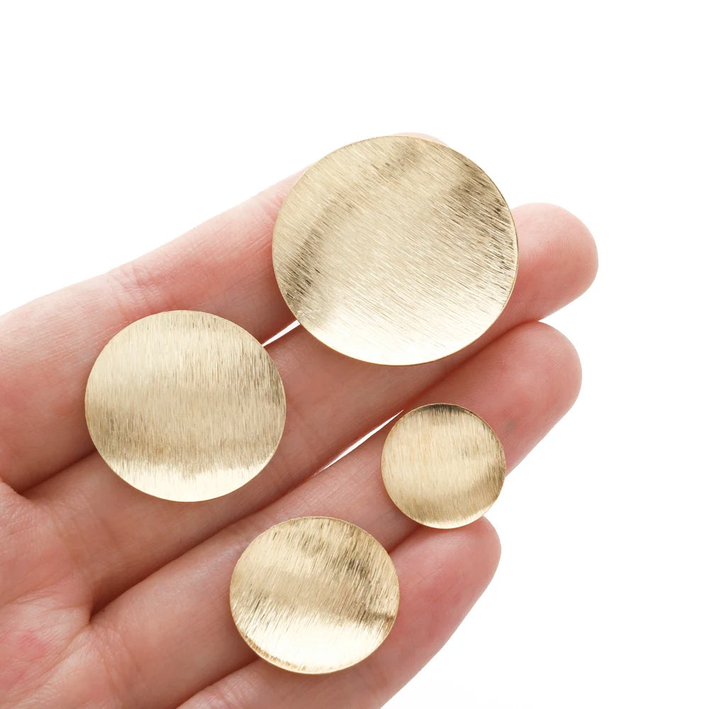 Raw Brass Brushed Round Convex Dome Discs Pendant Charms for Diy Hammered Jewelry Stud Earring Bracelet Necklace Making Findings